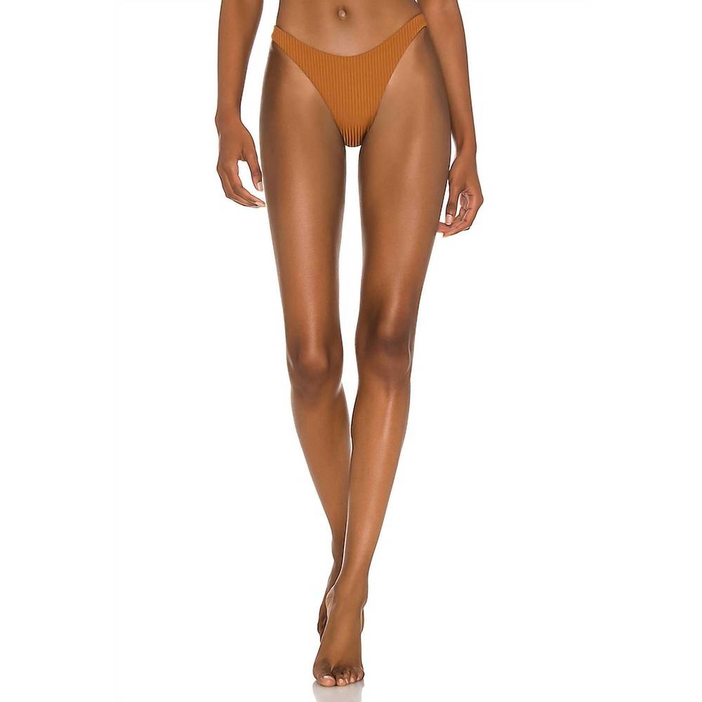 Vitamin A Ribbed High-Cut Bikini Bottom in Rust